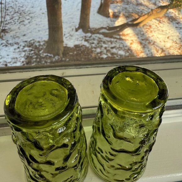 Vintage Anchor Hocking Lido Milano Avocado Green 1960s 4" Juice Glass Set of 2 - Picture 3 of 6